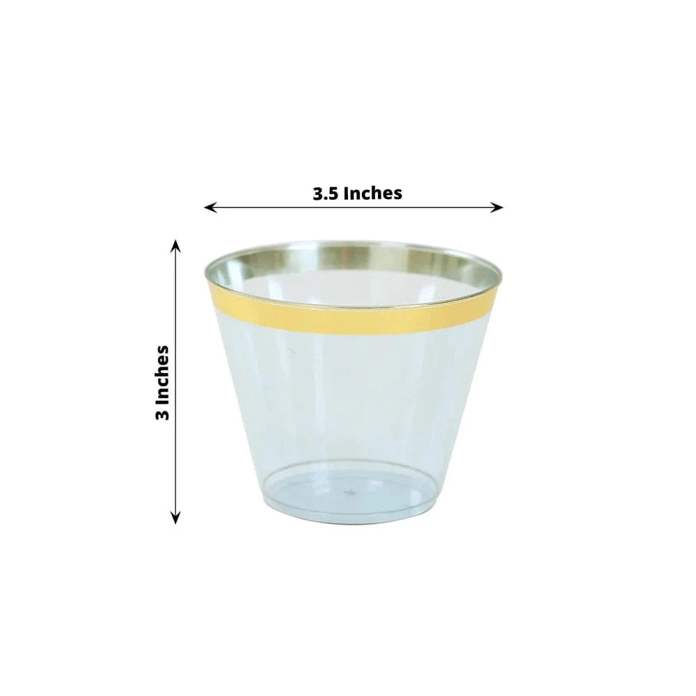 25 Pack 9 oz Plastiс Party Cups with Gold Rim