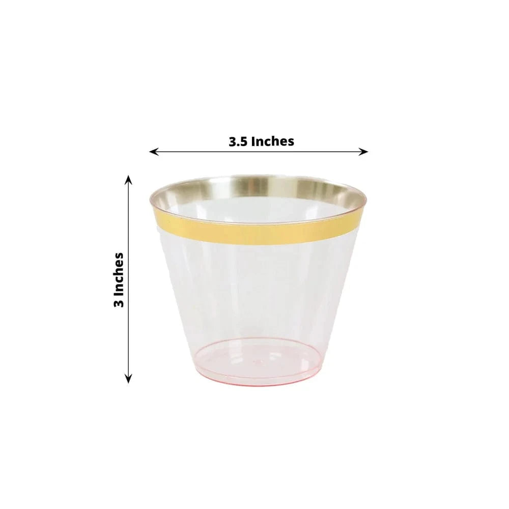 25 Pack 9 oz Plastiс Party Cups with Gold Rim