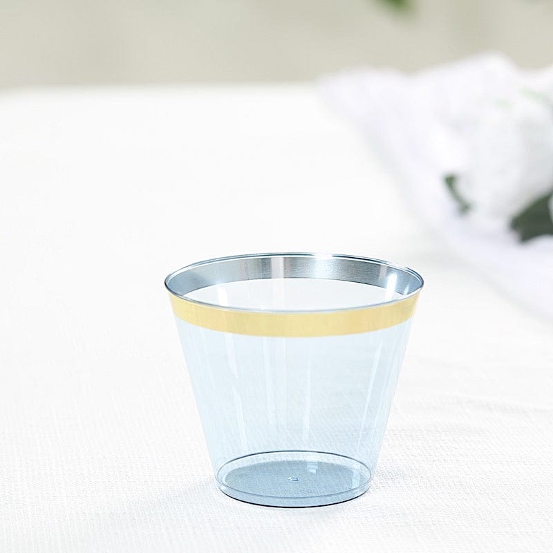 25 Pack 9 oz Plastiс Party Cups with Gold Rim