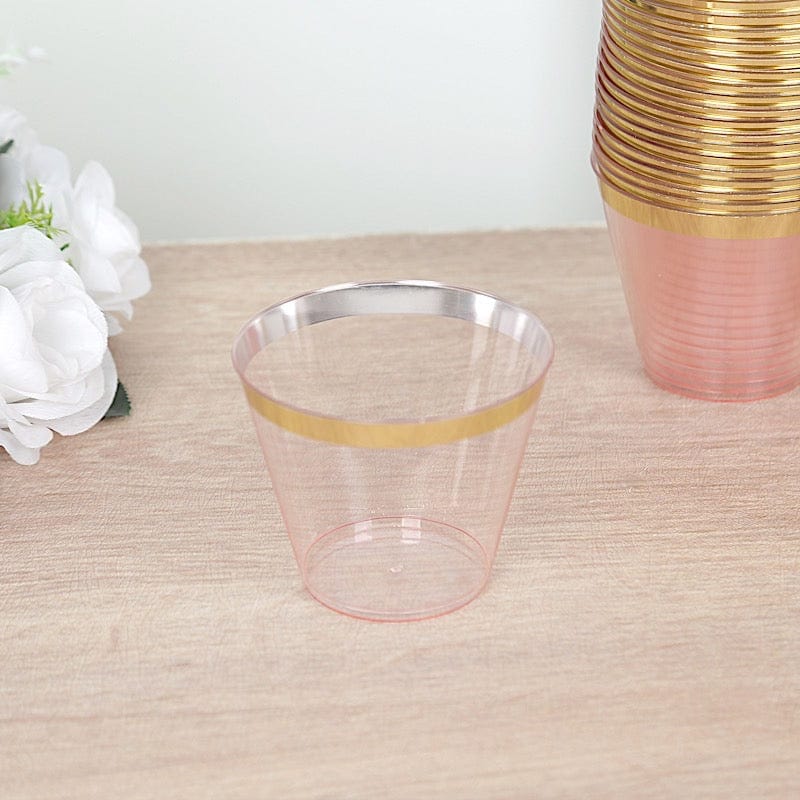 25 Pack 9 oz Plastiс Party Cups with Gold Rim
