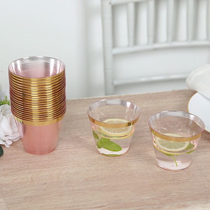 25 Pack 9 oz Plastiс Party Cups with Gold Rim