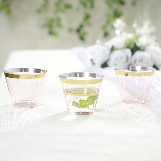 25 Pack 9 oz Plastiс Party Cups with Gold Rim