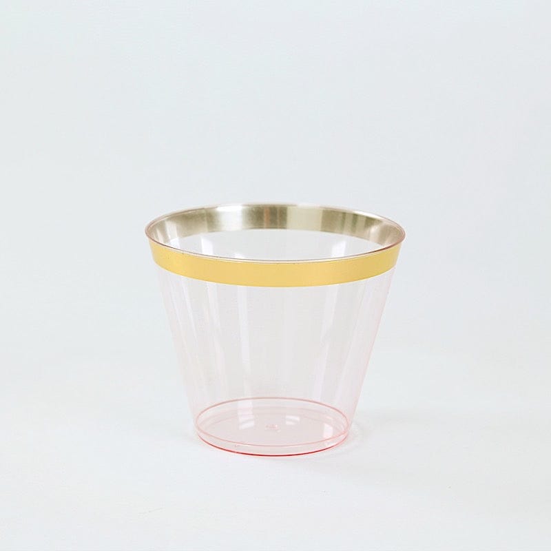 25 Pack 9 oz Plastiс Party Cups with Gold Rim