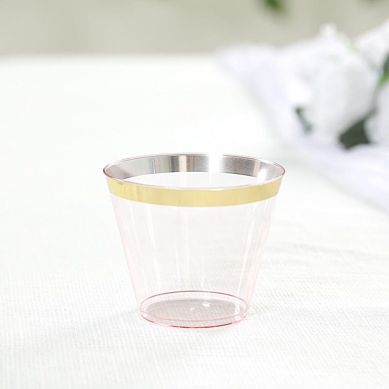 25 Pack 9 oz Plastiс Party Cups with Gold Rim