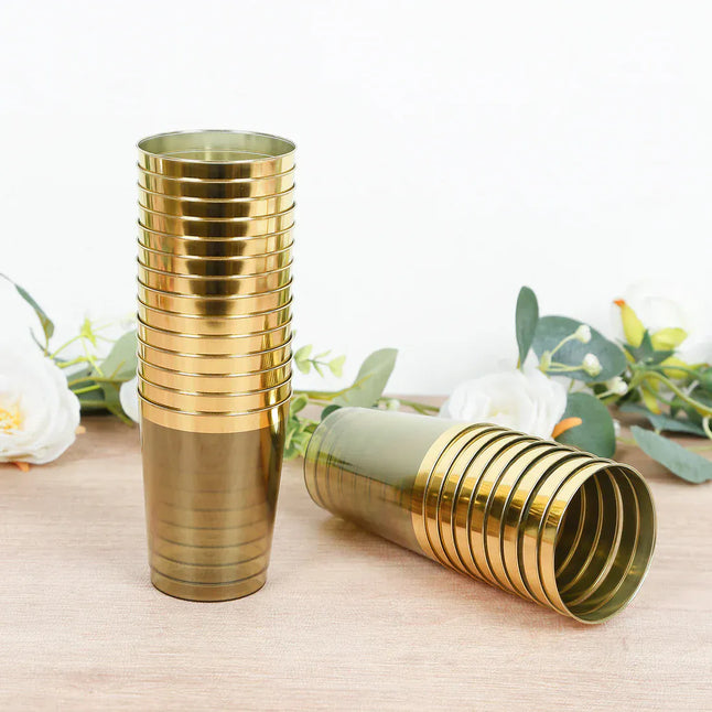 25 pcs 10 oz. Transparent Dusty Sage Green Disposable Plastic Party Cups with Gold Rim