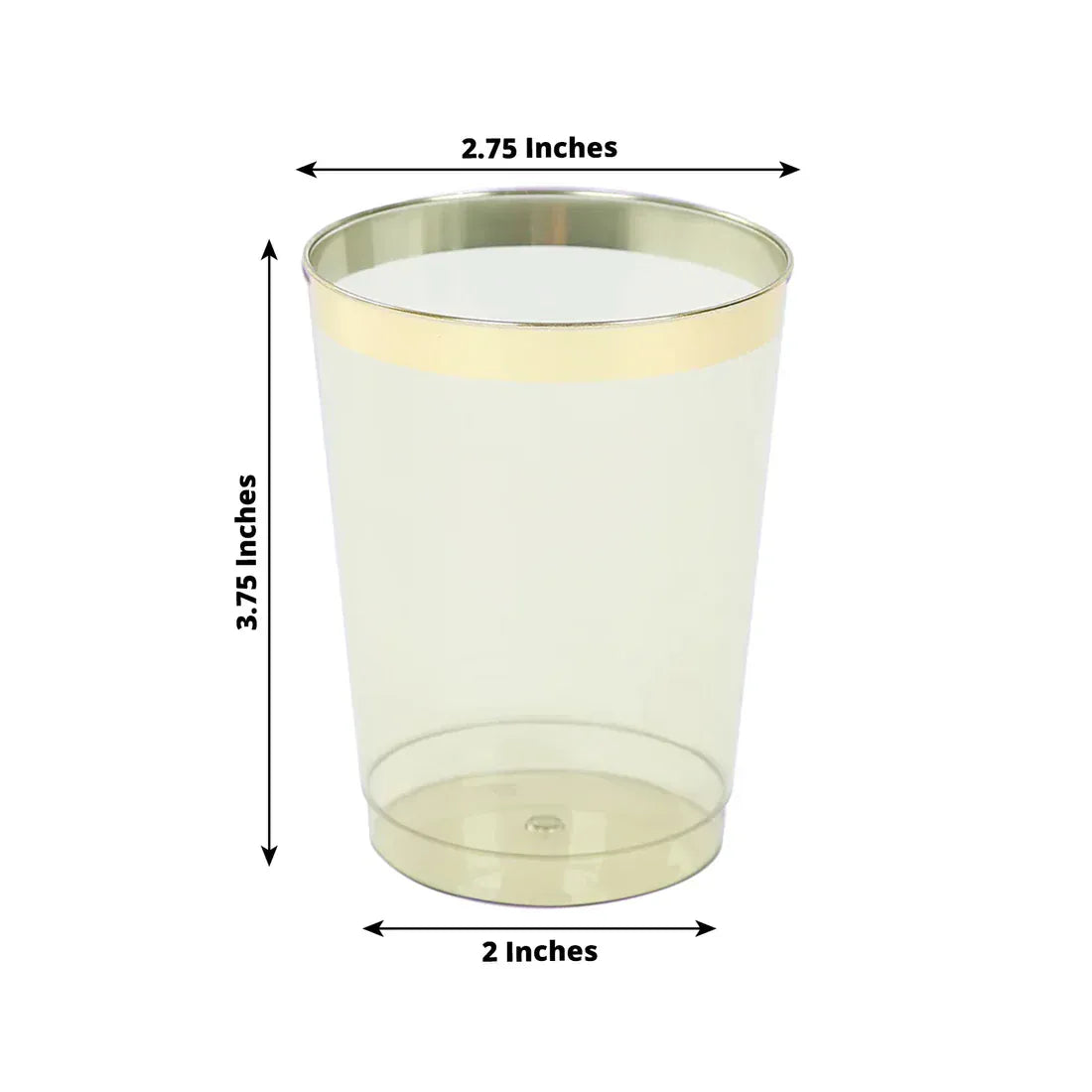 25 pcs 10 oz. Transparent Dusty Sage Green Disposable Plastic Party Cups with Gold Rim