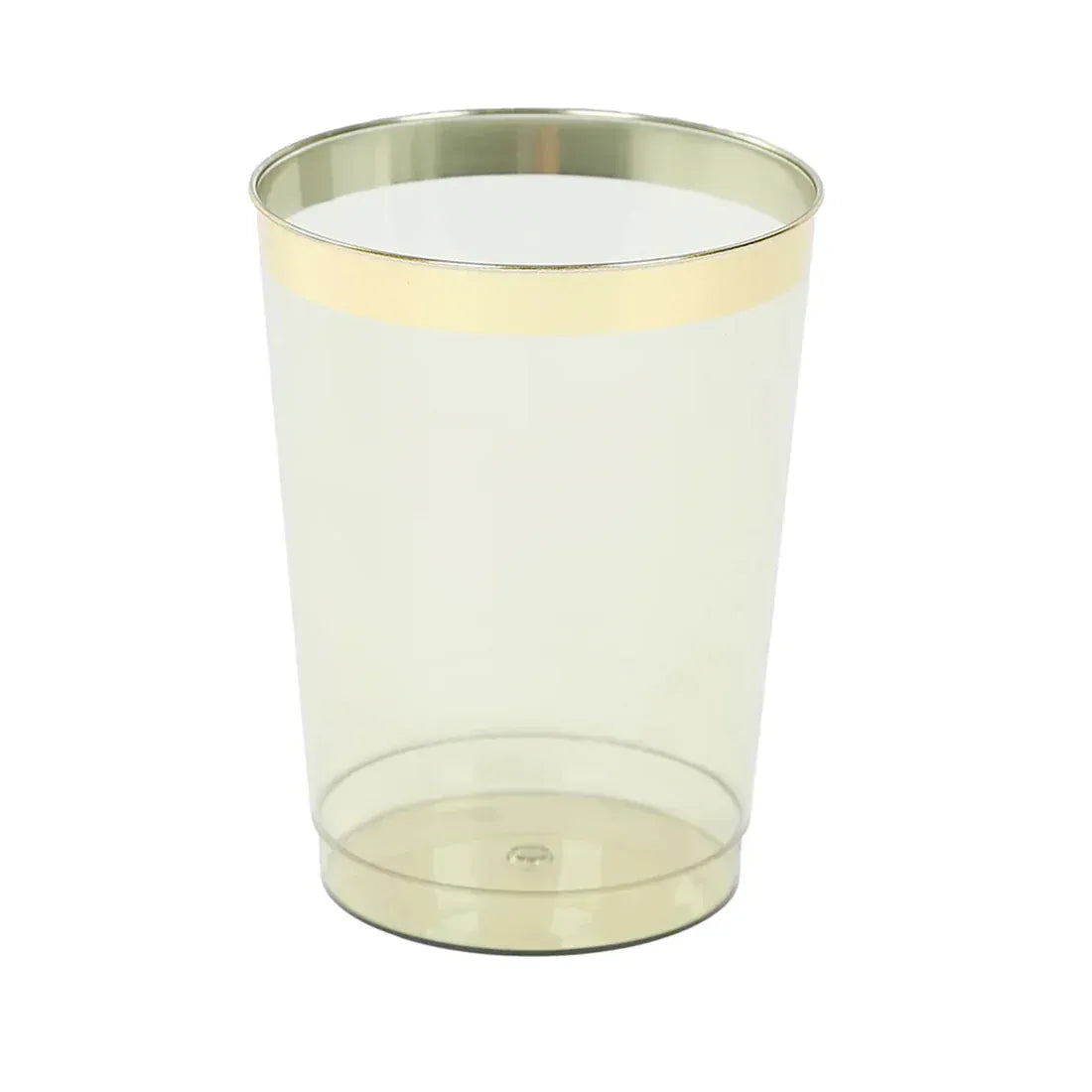 25 pcs 10 oz. Transparent Dusty Sage Green Disposable Plastic Party Cups with Gold Rim
