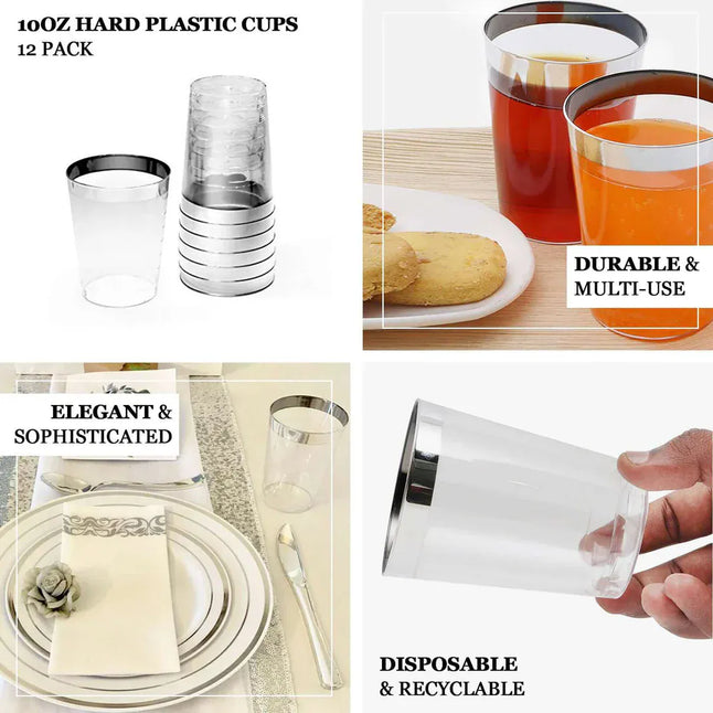 25 pcs 10 oz. Transparent Dusty Sage Green Disposable Plastic Party Cups with Gold Rim