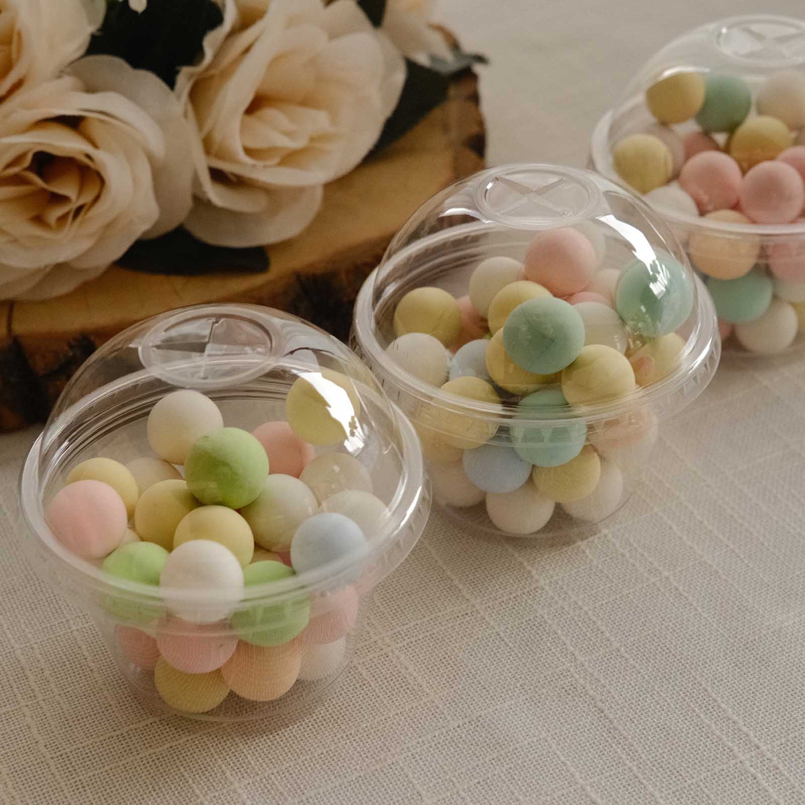 50 Clear 7 oz Disposable Round Plastic Dessert Cups with Dome Lids ...