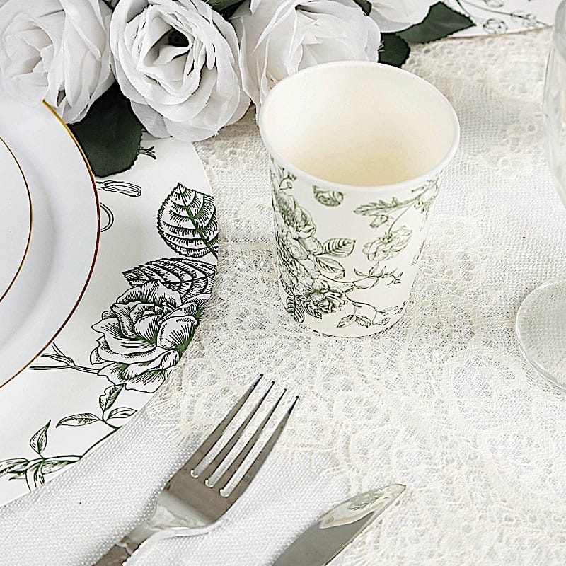 50 White Disposable French Toile Print Paper Cups