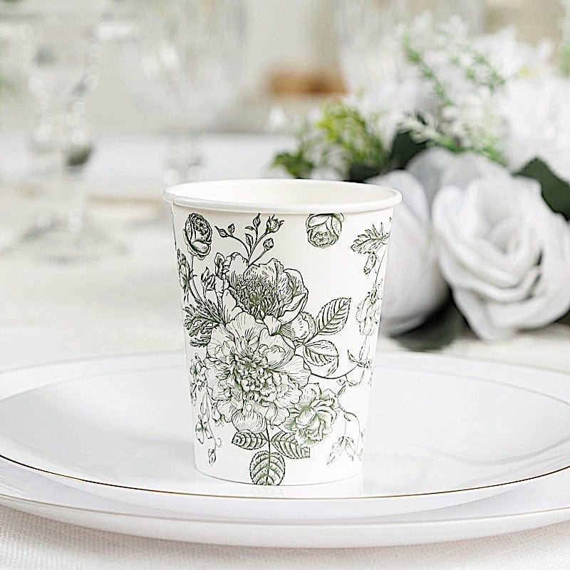 50 White Disposable French Toile Print Paper Cups