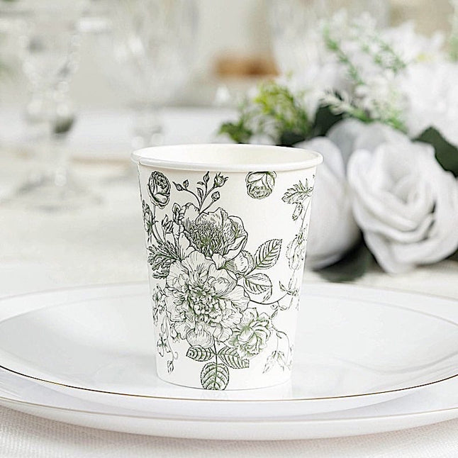50 White Disposable French Toile Print Paper Cups