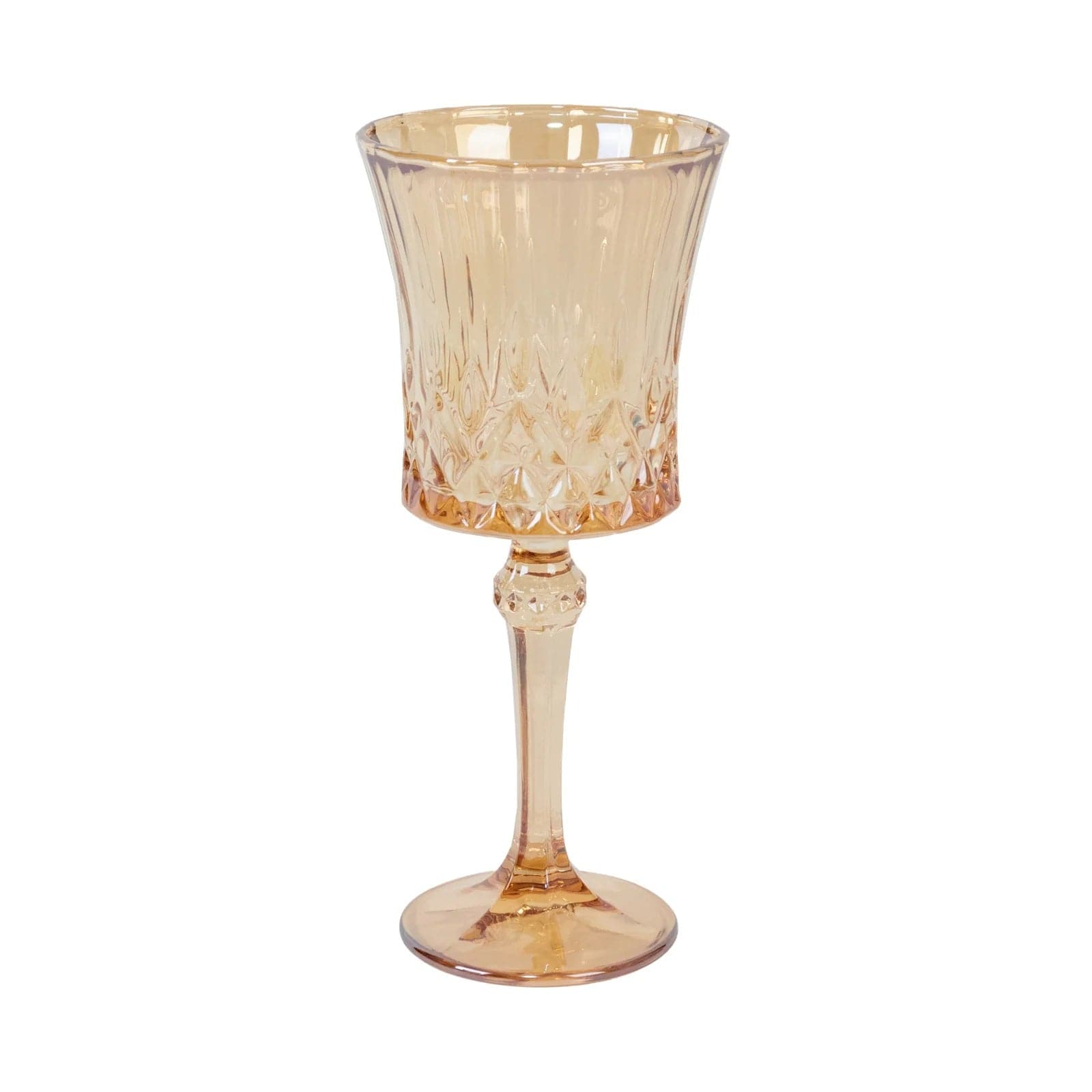6 Amber Gold 9oz Crystal Cut Vintage Goblets Wine Glasses
