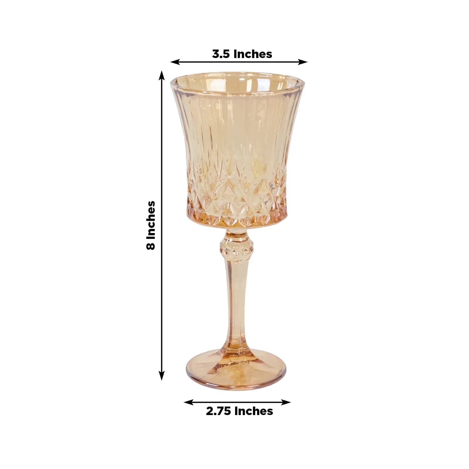 6 Amber Gold 9oz Crystal Cut Vintage Goblets Wine Glasses