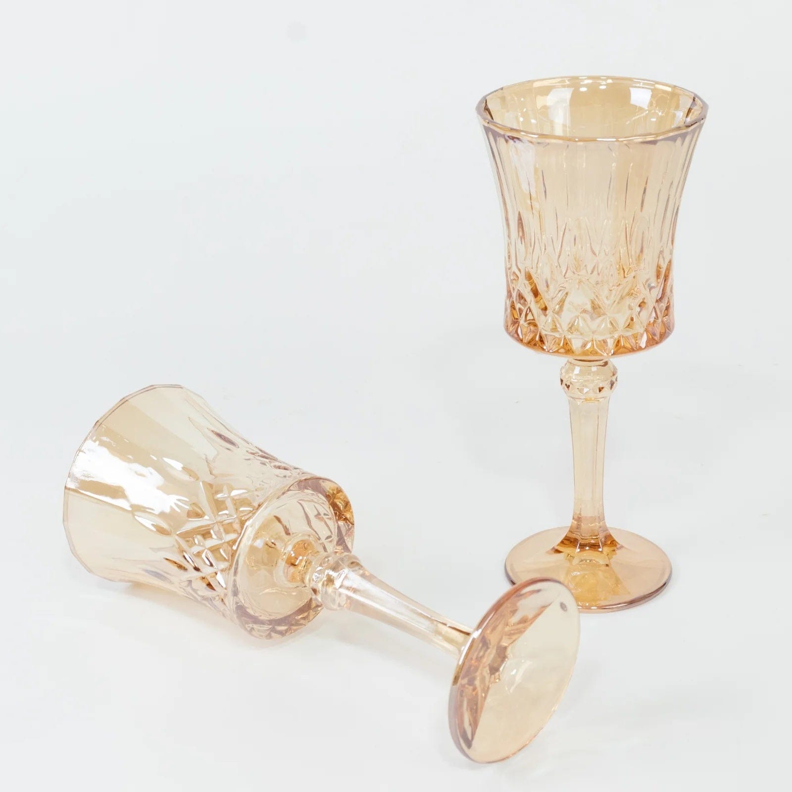 6 Amber Gold 9oz Crystal Cut Vintage Goblets Wine Glasses