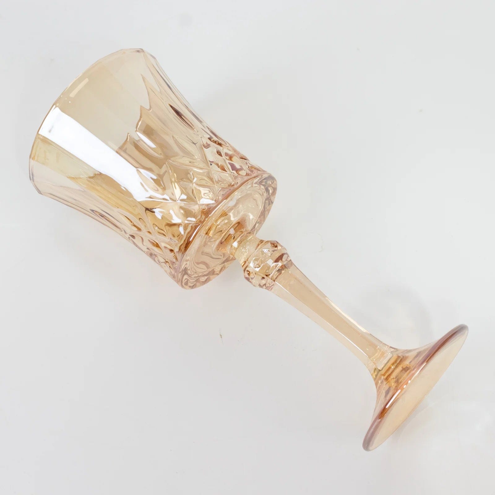 6 Amber Gold 9oz Crystal Cut Vintage Goblets Wine Glasses