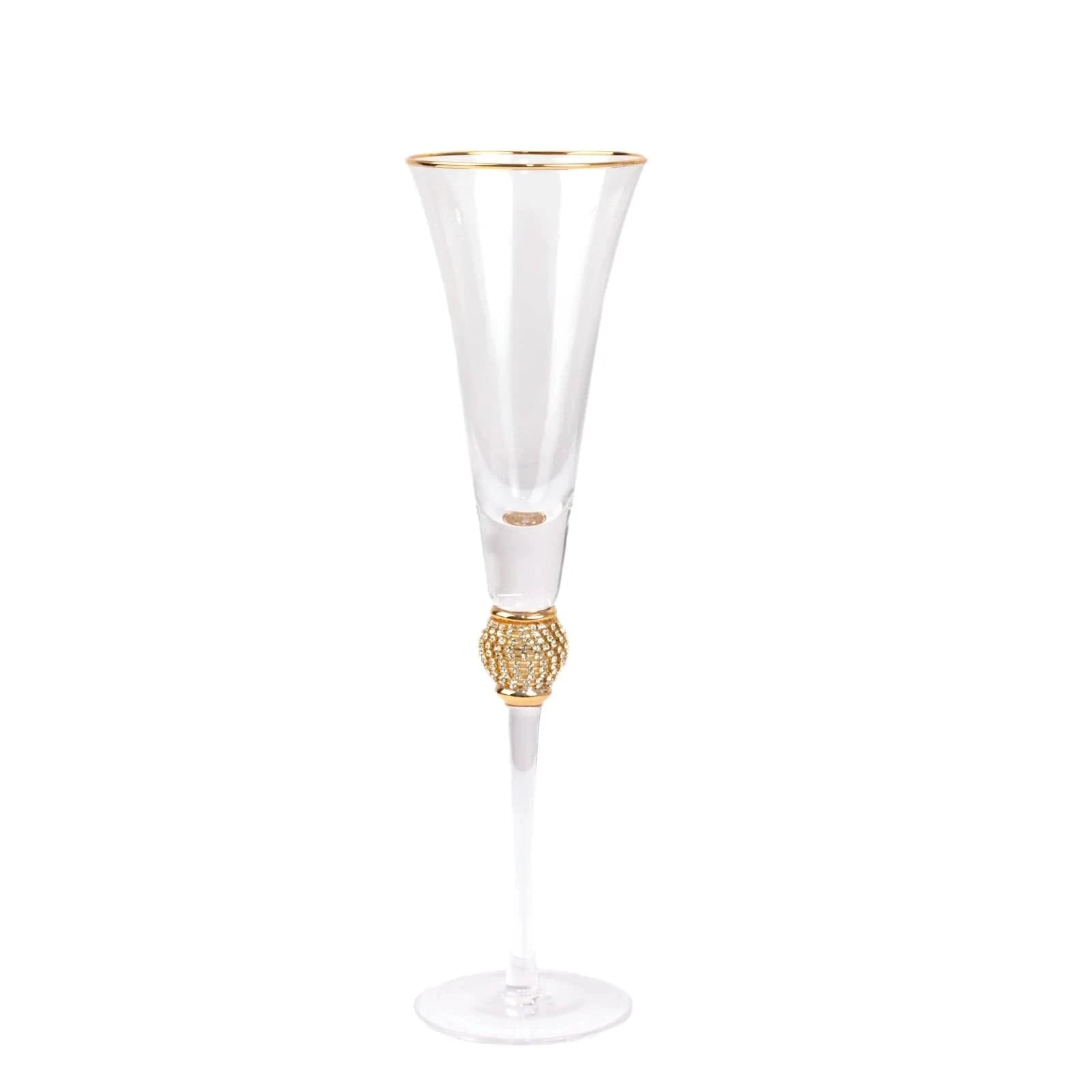 6 Clear Champagne Flute Glasses 6oz Gold Rim Design with Rhinestones