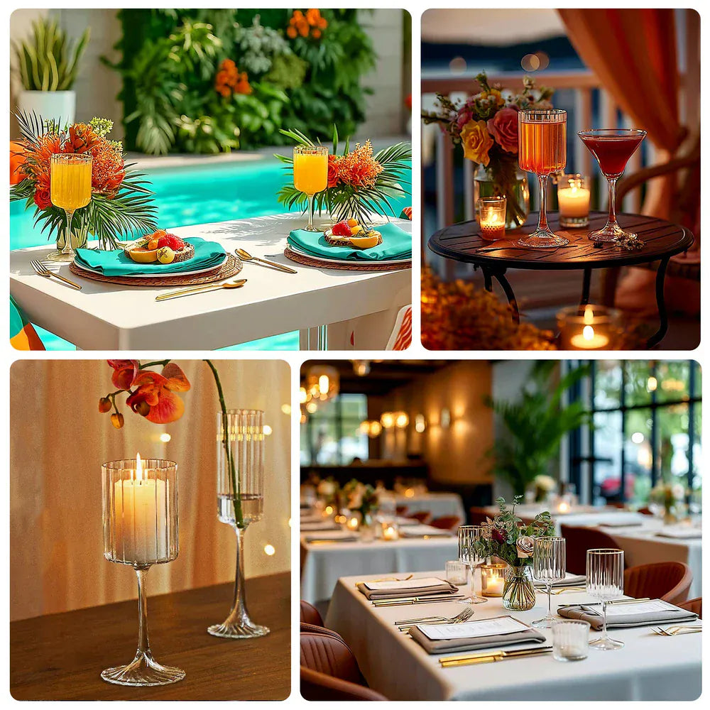 6 Clear Vintage Goblet Wine Glasses 10oz Ribbed Design with Gold Rim