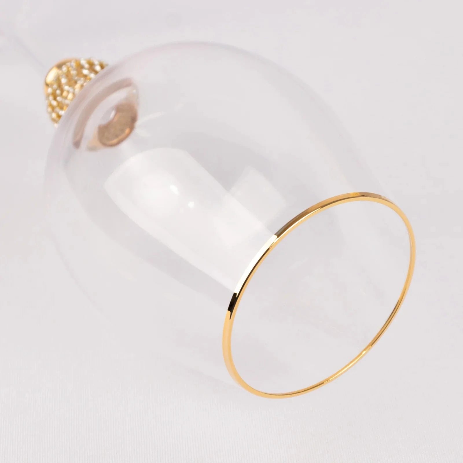 6 Clear Wine Glasses 16oz Gold Rimmed Design with Rhinestone Studded Stem