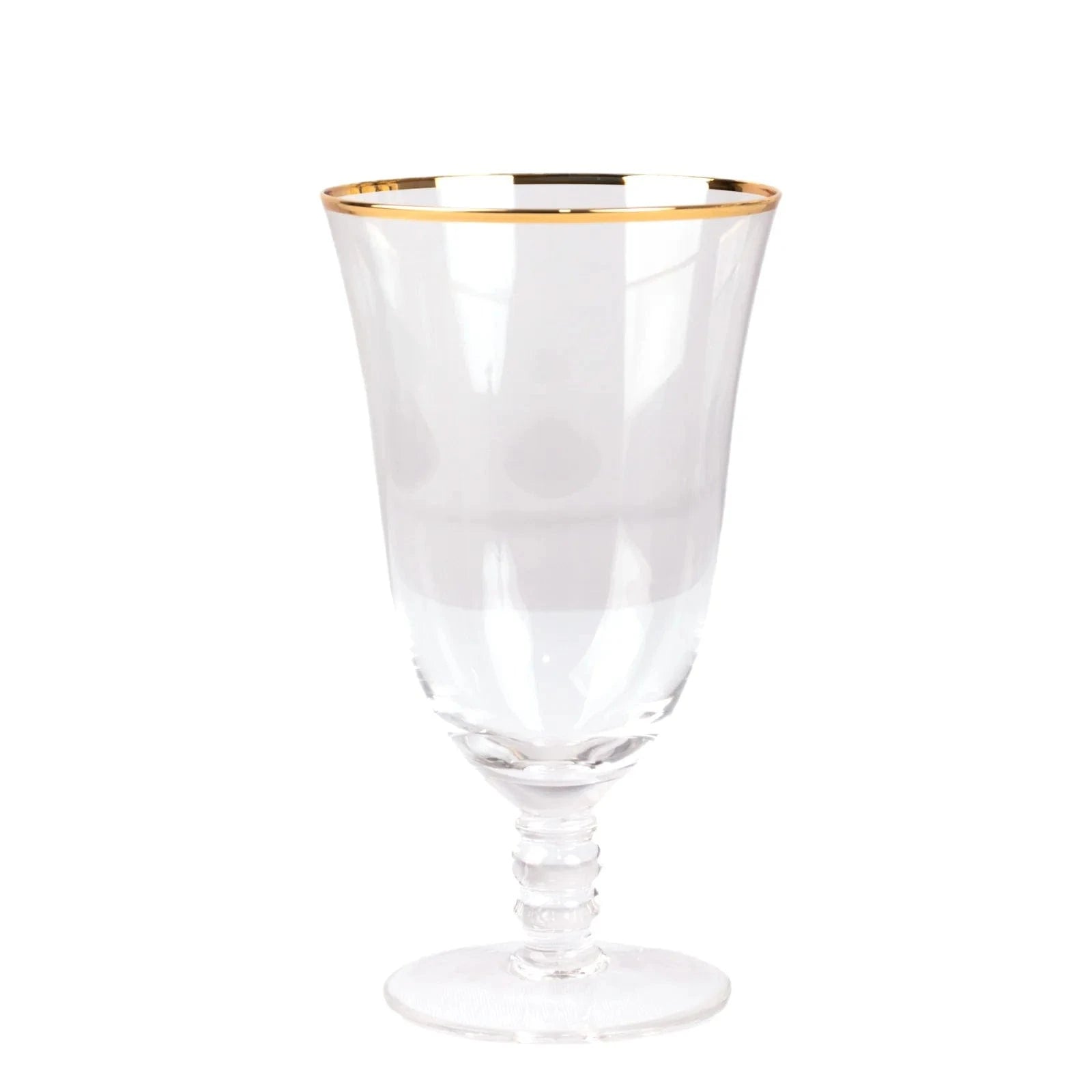 6 Clear Wine Glasses 16oz Gold Rimmed Design with Short Beaded Stem