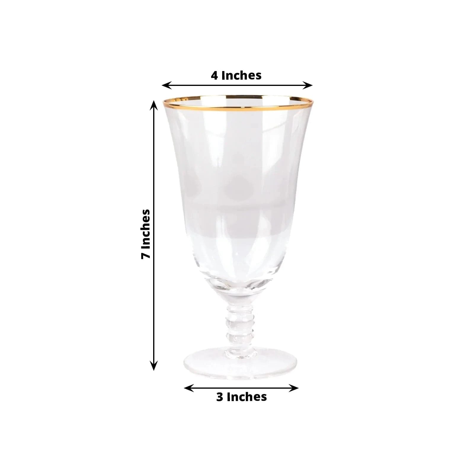 6 Clear Wine Glasses 16oz Gold Rimmed Design with Short Beaded Stem
