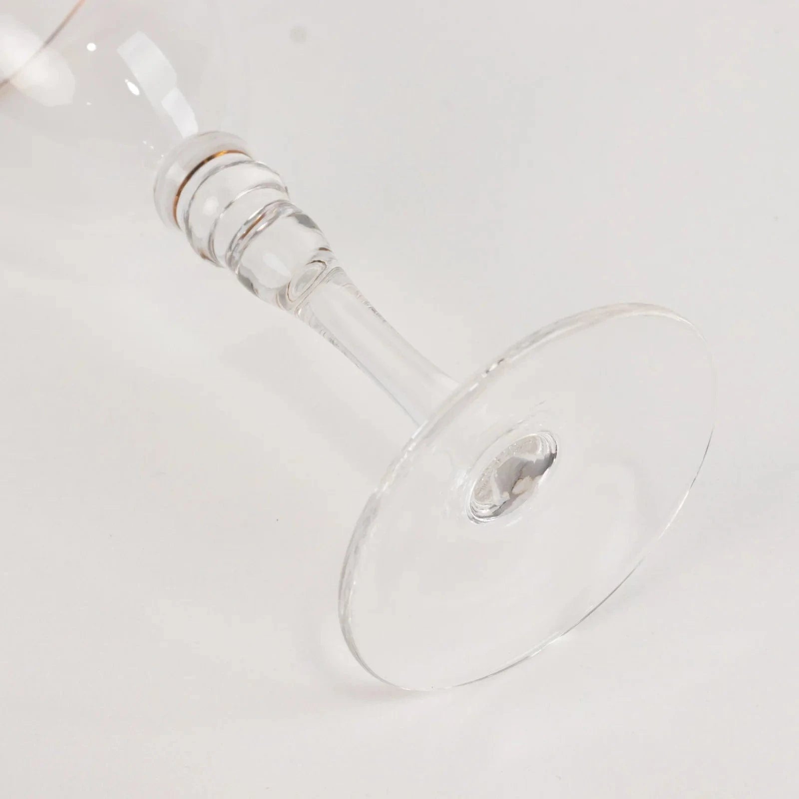 6 Clear Wine Glasses 9 oz Gold Rimmed Design with Long Beaded Stem