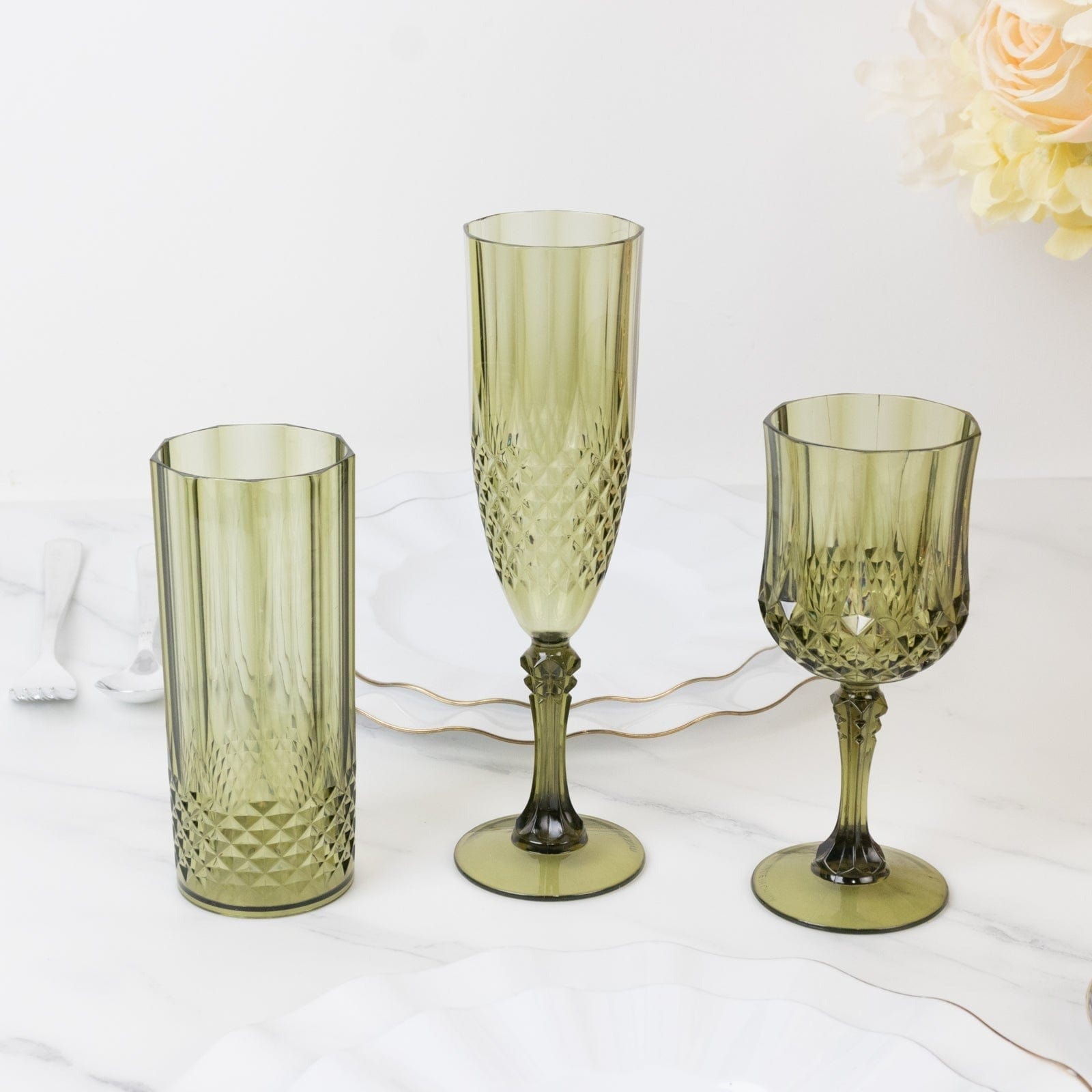 6 Crystal 14 oz Plastic Disposable Drinking Glasses