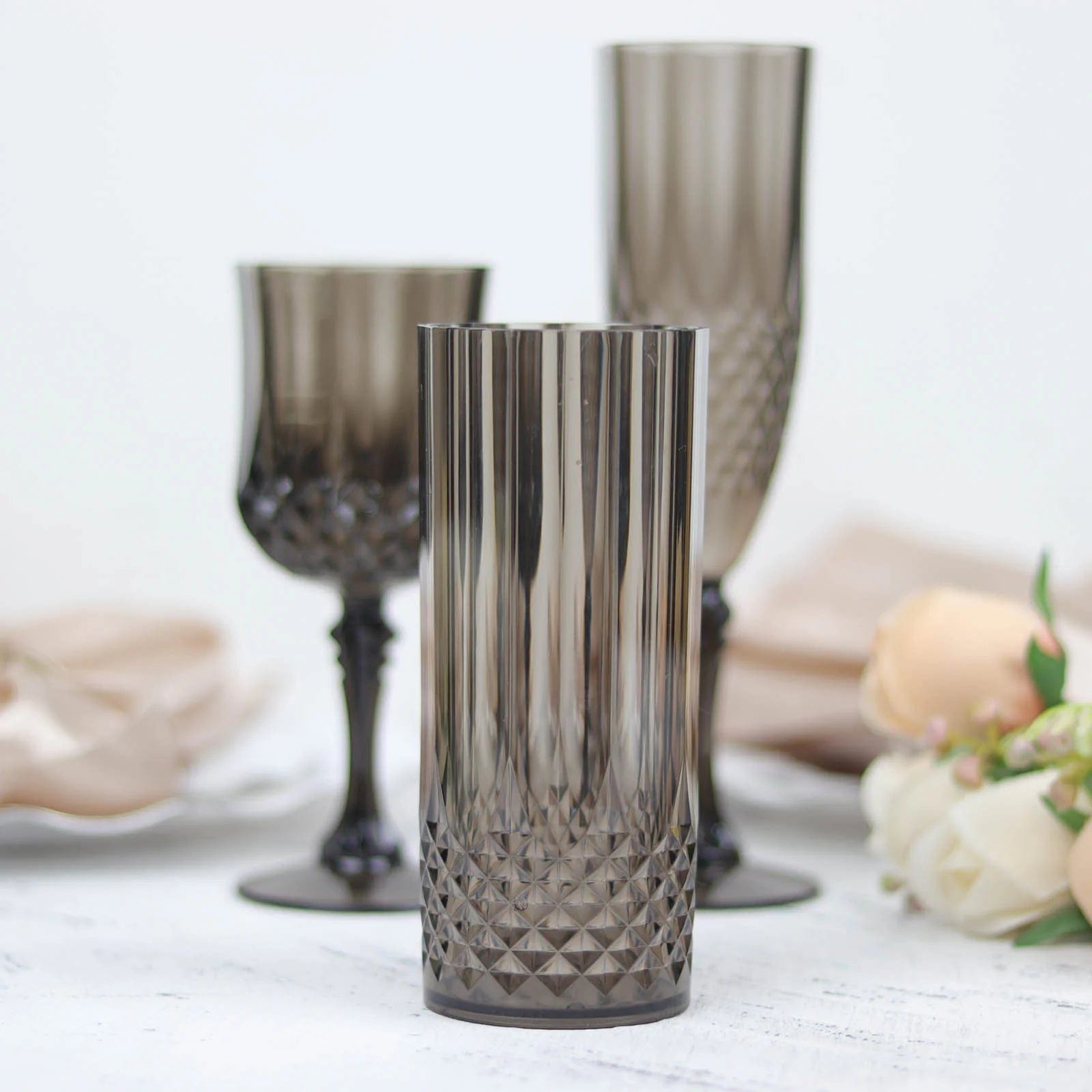 6 Crystal 14 oz Plastic Disposable Drinking Glasses