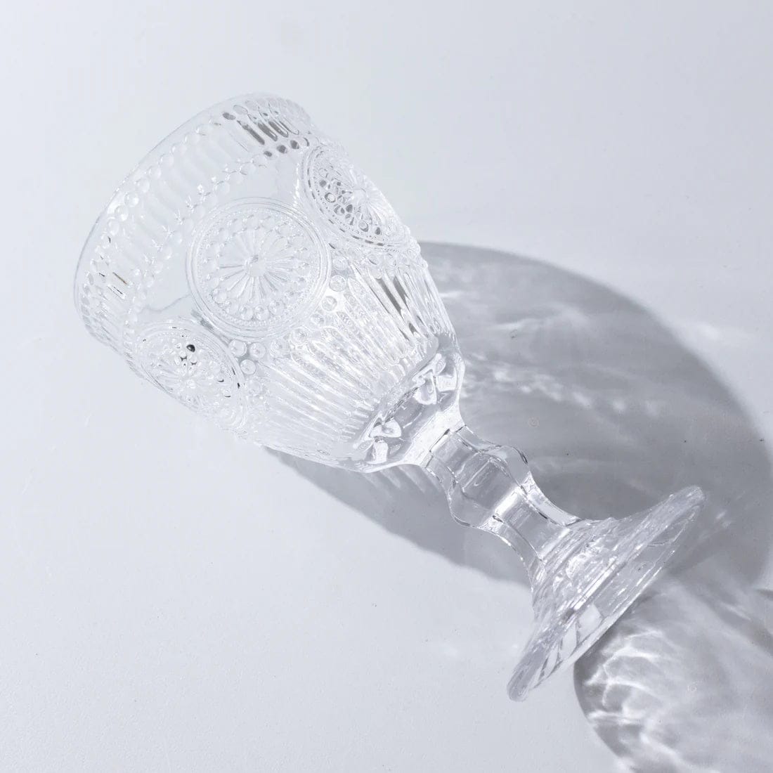 6 Goblets 11 oz Vintage Wine Glasses with Embossed Floral Pattern