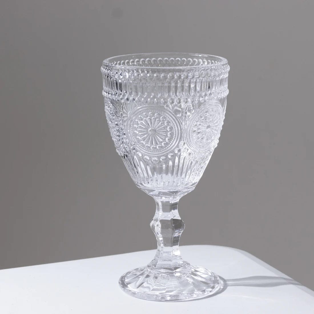 6 Goblets 11 oz Vintage Wine Glasses with Embossed Floral Pattern