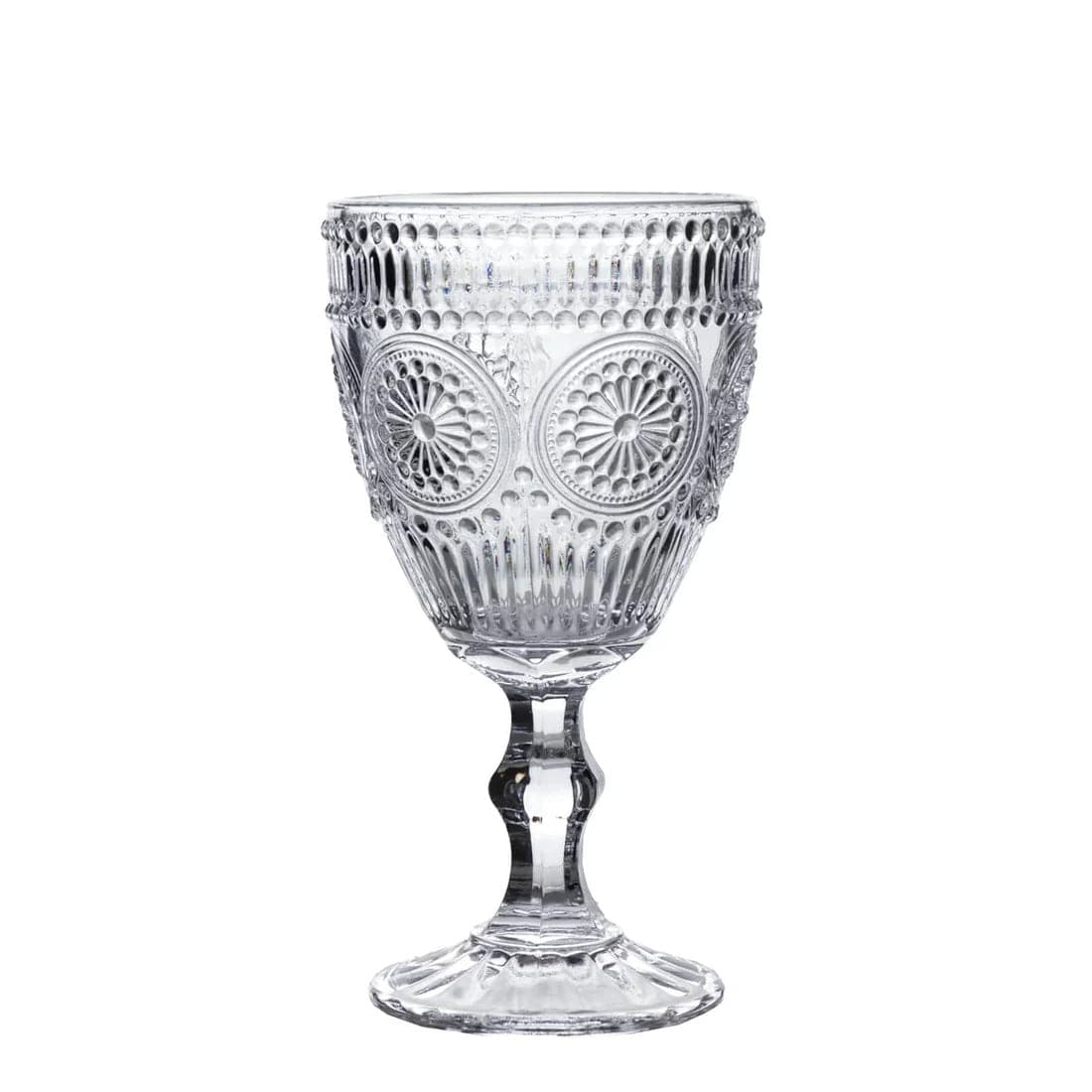 6 Goblets 11 oz Vintage Wine Glasses with Embossed Floral Pattern