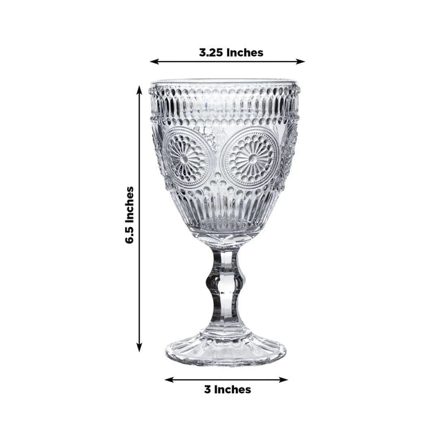 6 Goblets 11 oz Vintage Wine Glasses with Embossed Floral Pattern