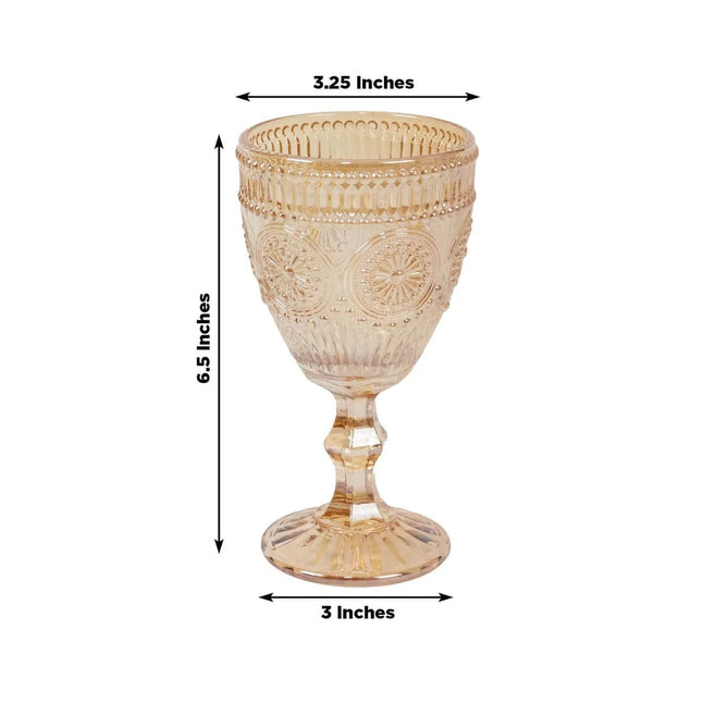6 Goblets 11 oz Vintage Wine Glasses with Embossed Floral Pattern