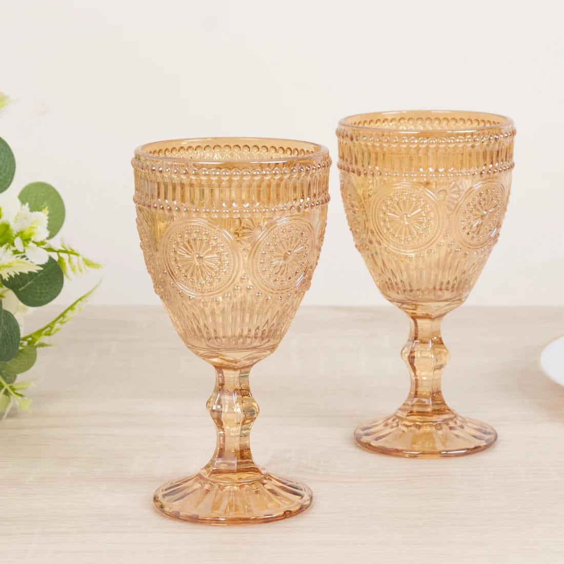 6 Goblets 11 oz Vintage Wine Glasses with Embossed Floral Pattern