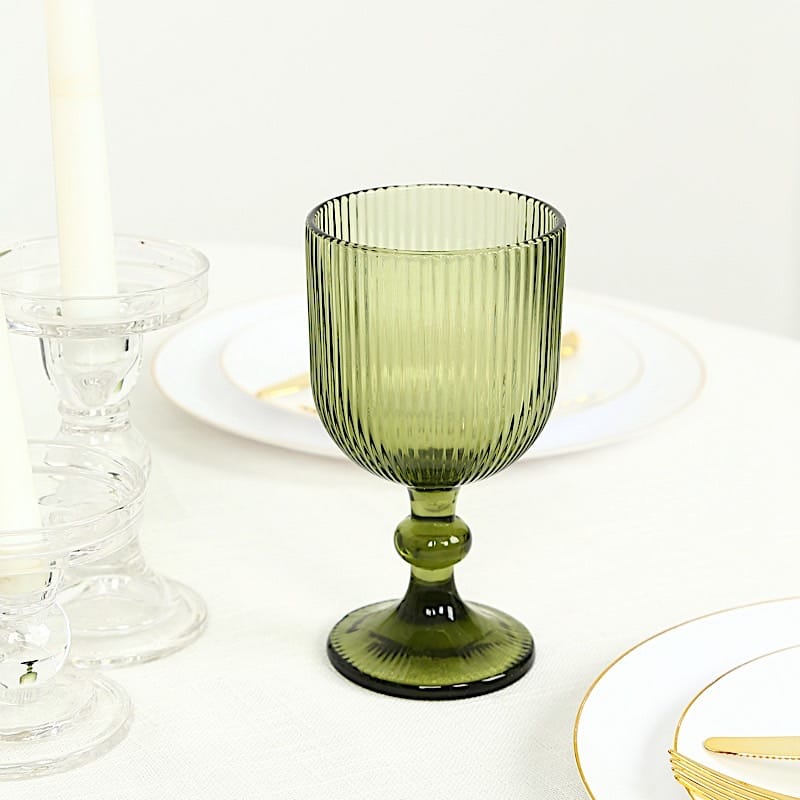 6 Goblets 13 oz Vintage Ribbed Wine Glasses with Ball Stem Accent
