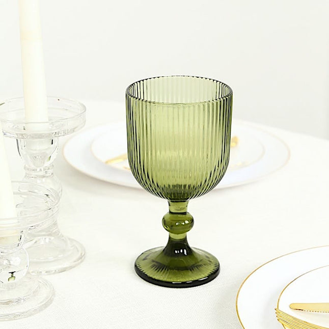6 Goblets 13 oz Vintage Ribbed Wine Glasses with Ball Stem Accent