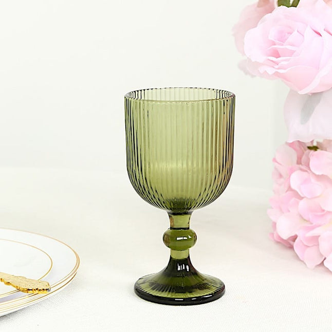 6 Goblets 13 oz Vintage Ribbed Wine Glasses with Ball Stem Accent