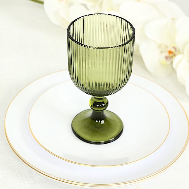 6 Goblets 13 oz Vintage Ribbed Wine Glasses with Ball Stem Accent