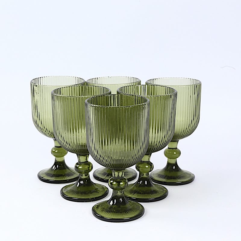 6 Goblets 13 oz Vintage Ribbed Wine Glasses with Ball Stem Accent