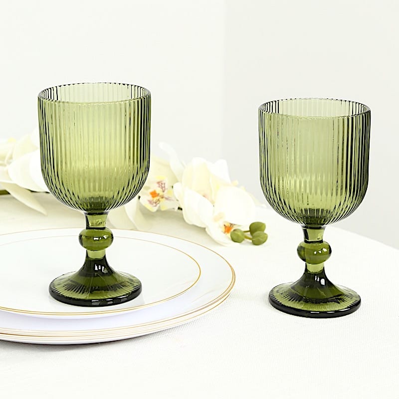 6 Goblets 13 oz Vintage Ribbed Wine Glasses with Ball Stem Accent