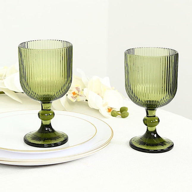 6 Goblets 13 oz Vintage Ribbed Wine Glasses with Ball Stem Accent