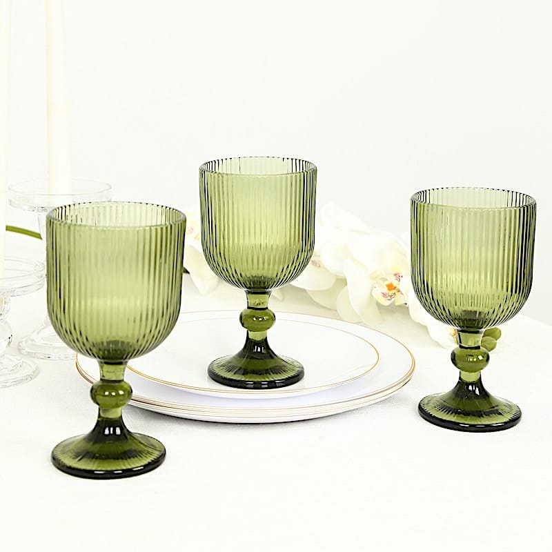 6 Goblets 13 oz Vintage Ribbed Wine Glasses with Ball Stem Accent