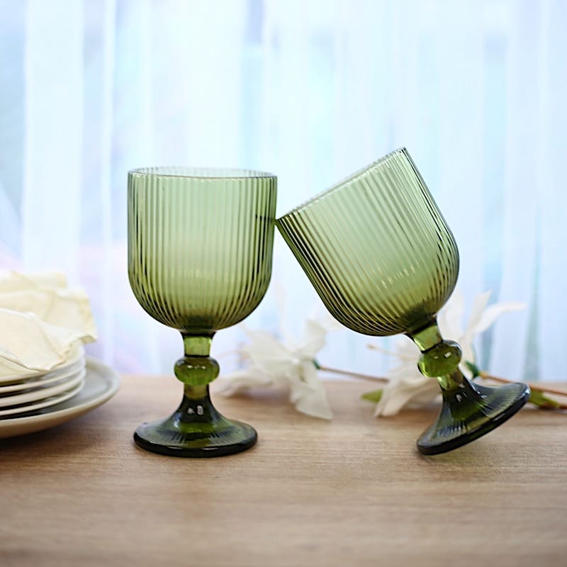 6 Goblets 13 oz Vintage Ribbed Wine Glasses with Ball Stem Accent