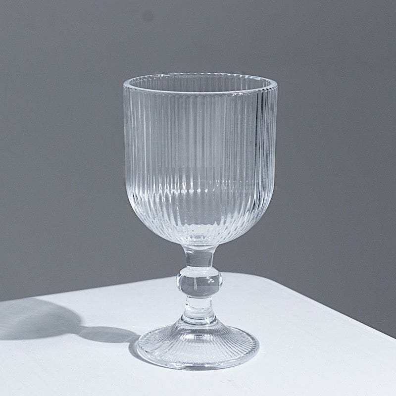 6 Goblets 13 oz Vintage Ribbed Wine Glasses with Ball Stem Accent