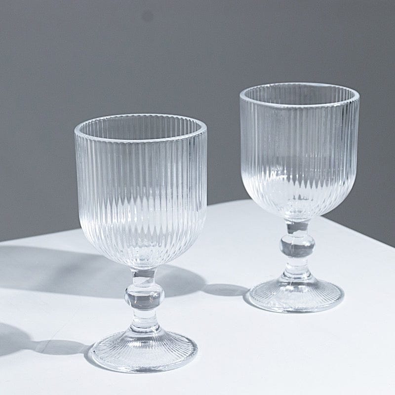 6 Goblets 13 oz Vintage Ribbed Wine Glasses with Ball Stem Accent