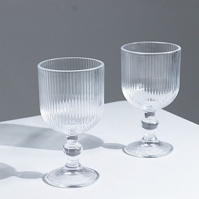 6 Goblets 13 oz Vintage Ribbed Wine Glasses with Ball Stem Accent