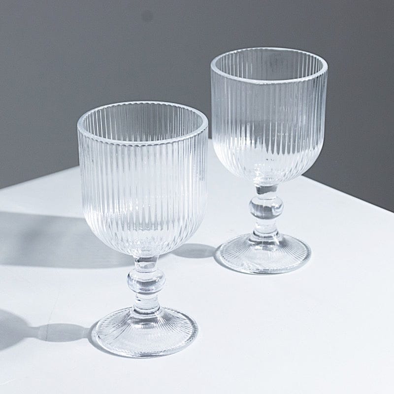 6 Goblets 13 oz Vintage Ribbed Wine Glasses with Ball Stem Accent
