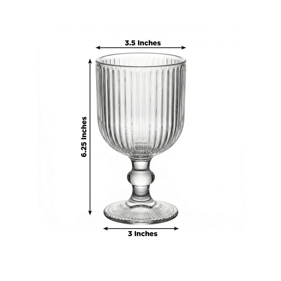 6 Goblets 13 oz Vintage Ribbed Wine Glasses with Ball Stem Accent
