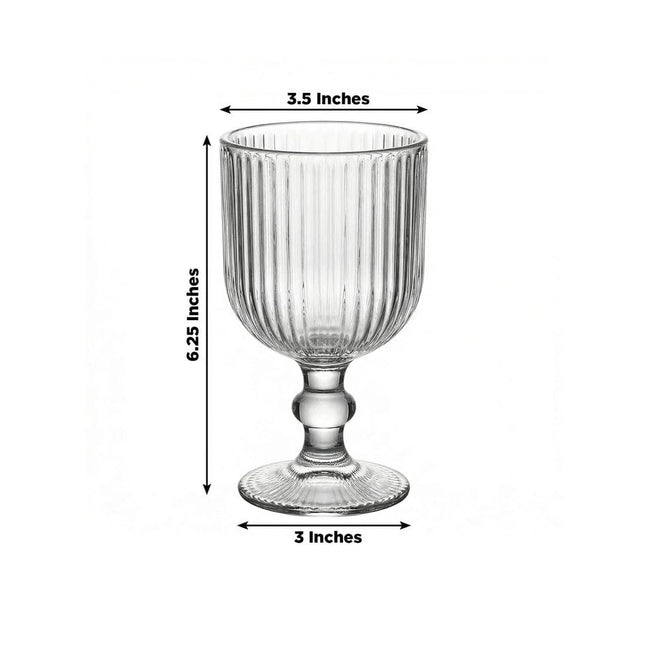 6 Goblets 13 oz Vintage Ribbed Wine Glasses with Ball Stem Accent