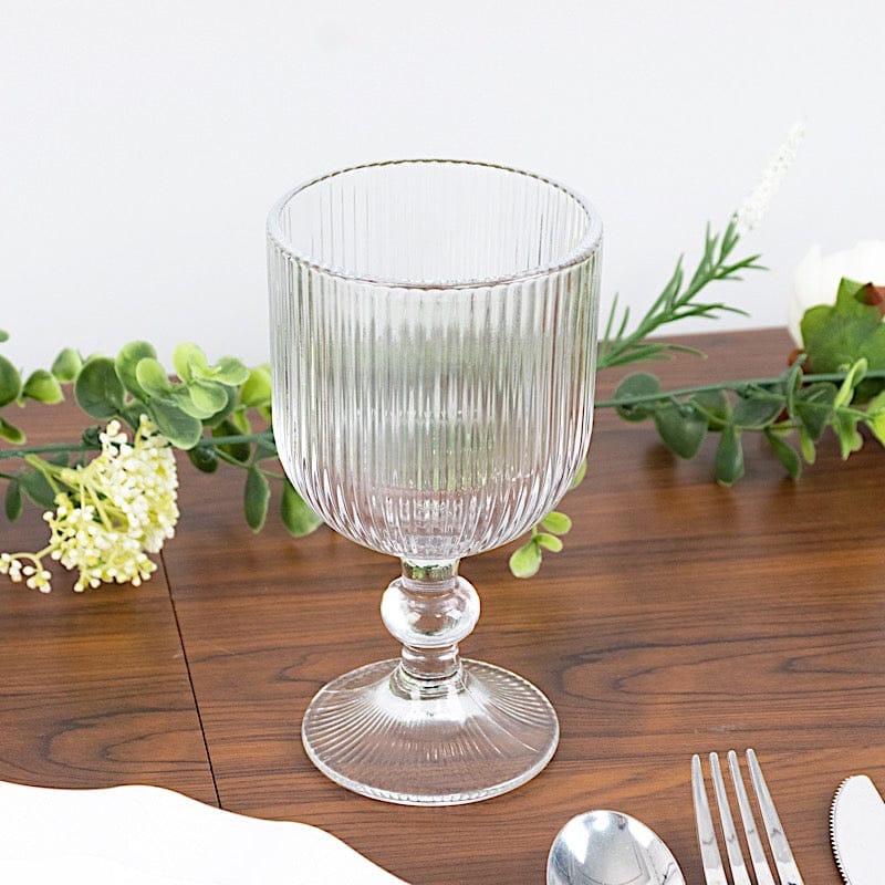6 Goblets 13 oz Vintage Ribbed Wine Glasses with Ball Stem Accent